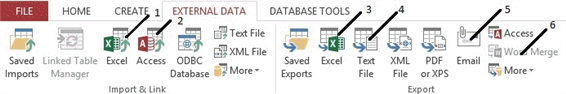 <strong> In the figure above, which item would help you copy data from another database into Access?</strong> A) 2 B) 3 C) 4 D) 5