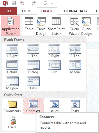 Describe how Aaron could use the Contacts option selected in the figure shown to enhance an existing database.