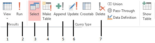 <strong> In the figure above, item 4 refers to the ____ query icon.</strong> A) Append B) Delete C) Make Table D) Update