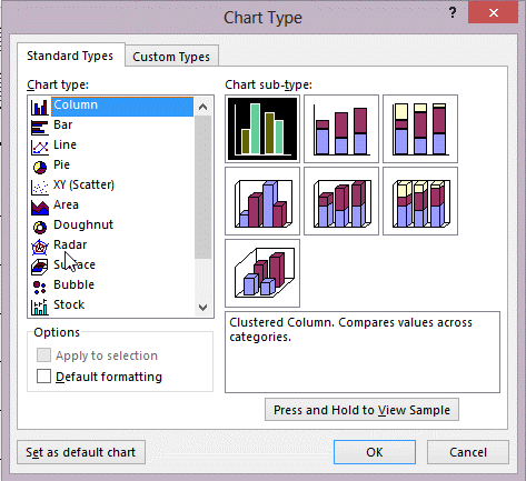 <strong> In the figure above, which chart would you most likely use to show cumulative totals in a stacked arrangement?</strong> A) Scatter B) Area C) Bubble D) Stock