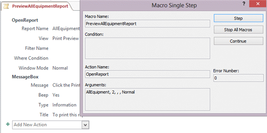 <strong> In the Macro Single Step dialog box in the figure, which button would you click to run the next macro action?</strong> A) Step B) Halt C) Next D) Run
