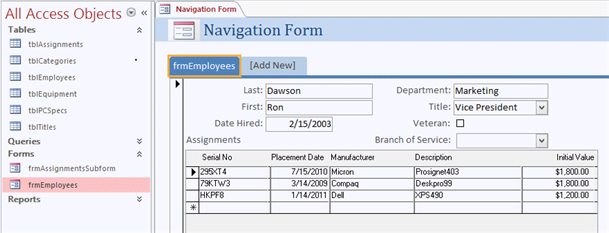 The figure shows a form with Horizontal Tabs.