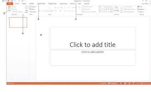<strong> If you wanted to edit a design in a PowerPoint slide display, you would use the options pointed to by item ____ shown in the accompanying figure.</strong> A) 3 B) 4 C) 5 D) 6