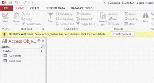   In the accompanying figure, what must you do to work in this database?