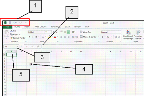 <strong> In the accompanying figure, item 2 points to the ____.</strong> A) view buttons B) Zoom Controls C) formula bar D) Quick Access toolbar