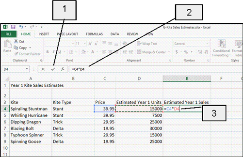 <strong> In the accompanying figure, item 2 points to the ____.</strong> A) Insert Worksheet button B) formula bar C) Enter button D) active cell