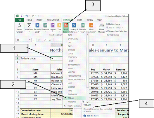 <strong> In the accompanying figure, which item displays the Date & Time button?</strong> A) 1 B) 2 C) 3 D) 4