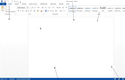 <strong> In the accompanying figure, item 1 points to the ____.</strong> A) Ribbon B) HOME tab C) FILE tab D) Quick Access toolbar