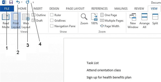 <strong> In the accompanying figure, item 2 points to the ____.</strong> A) Quick Access toolbar B) Redo button C) Undo button D) FILE tab