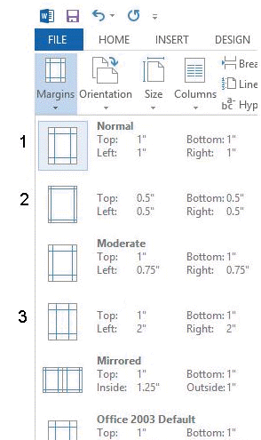   In the accompanying figure, item 3 points to the ____ margins setting.
