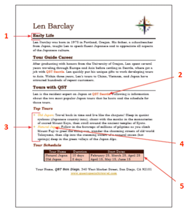 I In the accompanying figure, item 1 illustrates how a paragraph style can be applied to a single line of text.
