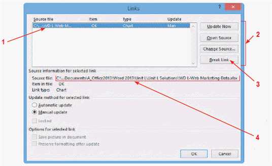 <strong> In the accompanying figure, which item do you click to remove the connection between the currently selected file and the source file?</strong> A) 1 B) 2 C) 3 D) 4