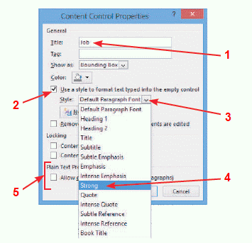 In the accompanying figure, you click Item 3 to display a style list that you can add to a Rich Text content control.