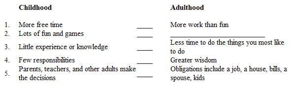 <strong>Instructions: Below is a plan for a contrast paragraph. The points of contrast in the second column do not follow the same order as the points in the first column. In addition, one detail is missing. Select the letter of the answer that correctly numbers the points in the second column to match those in the first.</strong> A) 1, 4, 3, 5, 2 B) 3, 2, 1, 4, 5 C) 2, 5, 1, 3, 4