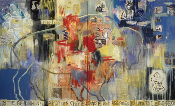 <strong> Which statement applies to Jaune Quick-to-See Smith's Genesis ?</strong> A)It alludes to Yoruba legend. B)It shows the devastation caused by buffalo. C)It refers to Native American creation myths. D)It is an oil on canvas painting.