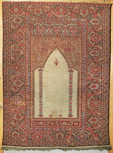 <strong> Which observation about the Gheordez Prayer Rug is correct?</strong> A)Its design echoes the architectural form of the sultan's palaces. B)It was woven by nomads of the Central Asian steppes. C)It fits the definition of both art and craft . D)As a rug it was limited to a utilitarian function.