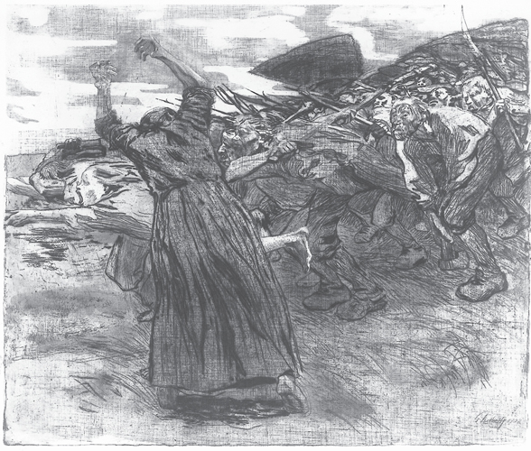 <strong> What is The Outbreak (Losbruch)by Kathe Kollwitz an example of?</strong> A)Mortuary memorial B)Autobiographical art C)Social protest D)Automatism