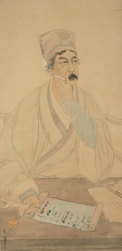 <strong> Which characteristics traditional for Japanese art are seen in The Study for the Portrait of Okakura Tenshin ?</strong> A)Linear perspective B)Atmospheric perspective C)Hatching D)Flat shapes and contour lines