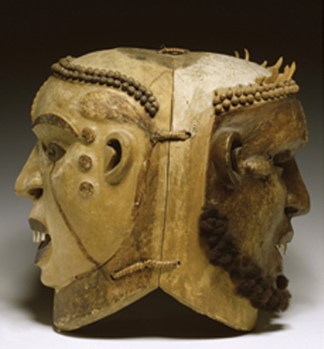 <strong> During what kind of rituals was the Double Mask from the Ejagham People of the Cross River area of Cameroon worn?</strong> A)Initiation rites for warriors B)Rites intended to foster group cohesion C)Initiation rites for hunters D)Rite of passage into adulthood for young women