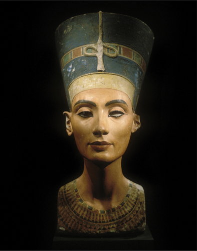 <strong> Which statement is true of the Bust of Nefertiti ?</strong> A)Her portrait exemplifies the continuity of artistic style across periods in Ancient Egypt. B)Her image copies the iconography of the Palette of King Narmer . C)Her portrait seems to combine both idealized and individualistic elements. D)Nefertiti is rendered in the form of the Goddess Isis.