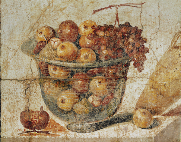 <strong> Which point is correct about Glass Bowl with Fruit ?</strong> A)It displays the delicate colors of watercolor. B)It has lasted since antiquity because it was painted with tempera. C)Its survival over 2,000 years is a testimony to the durability of the buon fresco technique. D)It shows the ancient origins of encaustic painting.