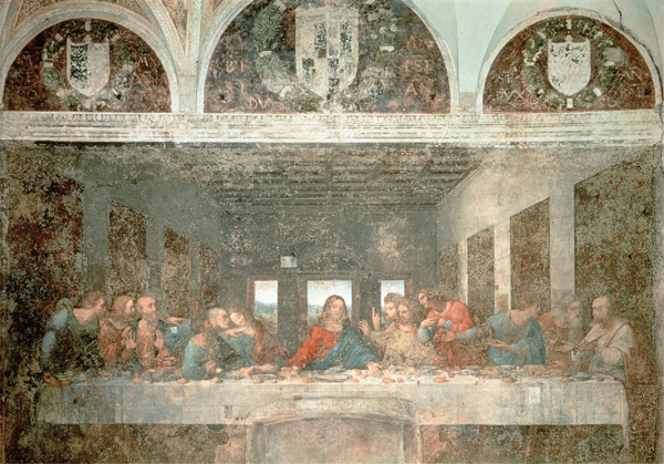 <strong> Which statement describes Leonardo da Vinci's painting Last Supper ?</strong> A)One-point perspective focuses the attention of the viewer on Jesus. B)Da Vinci's composition for this scene was so technically difficult that it's never been replicated. C)It renders the meal as a political act. D)It is an example of a potlatch.