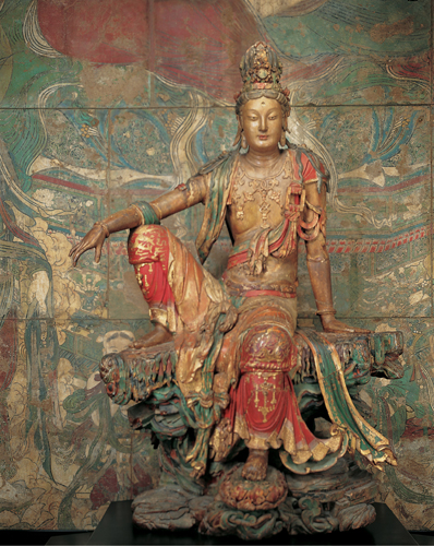 <strong>​   Which aspect of later Buddhism does The Water and Moon Guanyin Bodhisattva reflect?</strong> A)Buddhism's gradual shift to honoring Bodhisattvas over the Buddha. B)Over time, variations in faith and practice developed so that some branches viewed Bodhisattvas as intercessors. C)The prevalence of the animistic beliefs honoring the water and moon spirits throughout the Central Asian plateau. D)The use of Guanyin as a symbol of the merging of Jainism and Buddhism. <div style=padding-top: 35px> 