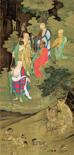 <strong> Zhou Jichang uses color in this painting for symbolic purposes, in accordance with the writings of which individual?</strong> A) Huizong B) Confucius C) Buddha D) Xie