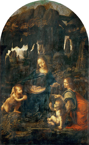 <strong> What characteristic compositional technique does Leonardo use to unite the figures in Madonna of the Rocks ?</strong> A) Diagonal grouping B) Pyramidal grouping C) Circular form D) Foreground line