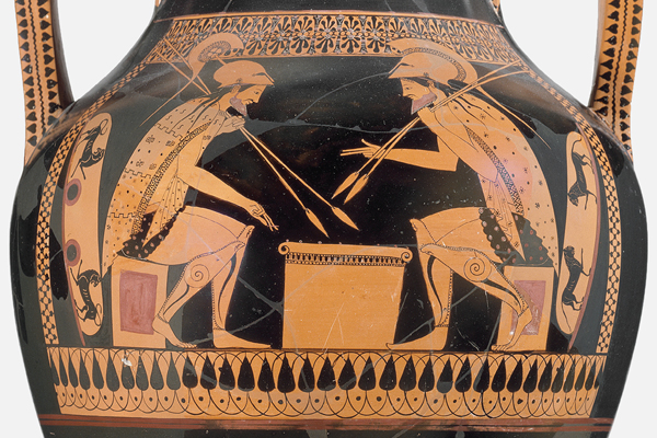 <strong> Who is usually given credit for the invention of the red-figure technique, shown here?</strong> A) Exekias B) Brygos Painter C) Andokides Painter D) Euthymides
