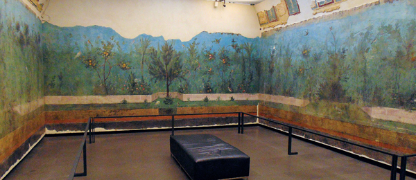 <strong> What is the find context of this garden fresco?</strong> A) House of the Vetii B) Villa of Livia C) Samnite House D) Villa of Agrippa Postumus