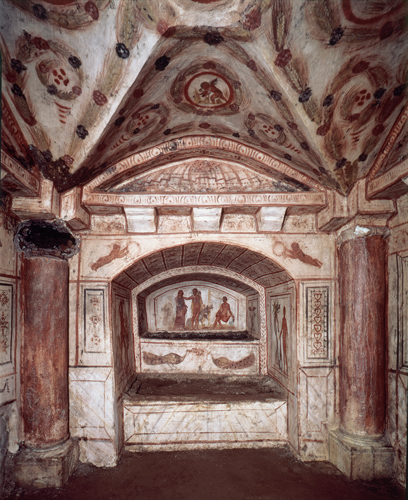 <strong> What Greco-Roman figure is celebrated in the painting program of Cubiculum N, seen here?</strong> A) Theseus B) Hercules C) Augustus D) Jupiter