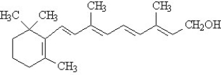 The vitamins A (retinol) and C (ascorbic acid) are shown below. All atoms other than C and H are explicitly shown. A C Complete the following questions be entered in the appropriate letter (A or C) in the blank provided. The beaker below contains oil (a compound of mostly carbon and hydrogen) in the upper layer and water in the lower layer. Oil floats on top of the water because it is less dense. The vitamin that would be the most soluble in the upper layer is ______.