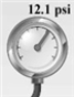 A gas cylinder contains three gases: oxygen, nitrogen, and helium. The partial pressure of oxygen is 4.7 psi and the partial pressure of nitrogen is 3.0 psi. If the reading on the pressure gauge is as shown below. What is the partial pressure of the He?