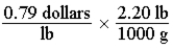 <strong>Which of the following set-ups will allow you to calculate the cost of fruit in dollars per gram, if the price is given as 0.79 dollars per pound?</strong> A) B) C) D)