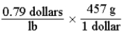 <strong>Which of the following set-ups will allow you to calculate the cost of fruit in dollars per gram, if the price is given as 0.79 dollars per pound?</strong> A) B) C) D)
