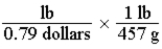 <strong>Which of the following set-ups will allow you to calculate the cost of fruit in dollars per gram, if the price is given as 0.79 dollars per pound?</strong> A) B) C) D)