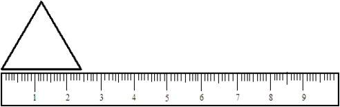 Based on the ruler represented in the picture. Use the appropriate integer (0, 1, 2, 3, etc.) in the blank to answer the question. The length of the side of the triangle should be recorded to _____________________decimal places.