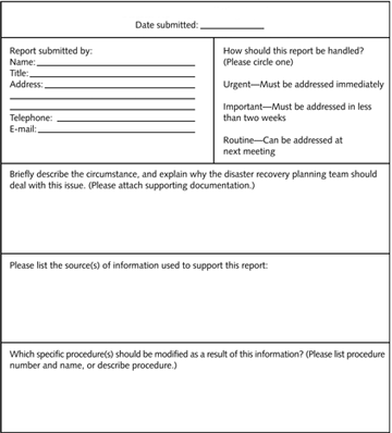 <strong> style=vertical-align: 0px; width=360px height=398px What report is displayed in the table above?</strong> A)Sample disaster planning risk assessment report B)Sample disaster planning monitoring report C)Sample disaster recovery procedure inventory sheet D)Technology design and marketing cycles