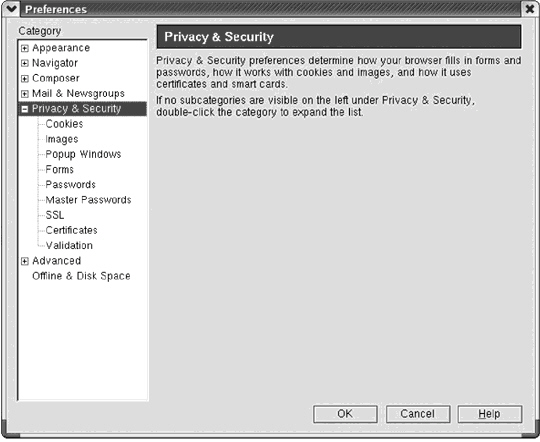 <strong> What is displayed in the figure above?</strong> A) Privacy & Security options in Mozilla B) Privacy & Security options in Netscape C) Privacy & Security options in Internet Explorer D) None of the above