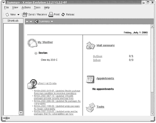 <strong>  What is displayed in the figure above?</strong> A) Outlook Express B) Apple Mail C) Evolution Mail configuration options D) Evolution Mail Summary view <div style=padding-top: 35px> 