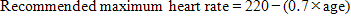 For health reasons people should limit their efforts, for instance, during sports, in order not to exceed a certain heartbeat frequency. For years, the relationship between a person's recommended maximum heart rate and the person's age was described by the following formula: Recent research showed that this formula should be modified slightly. The new formula is as follows: A newspaper article stated: A result of the new formula is that the recommended maximum number of heart beats per minute for young people decreases slightly and for old people it increases slightly. From which age onward does the recommended maximum heart rate increase as a result of the introduction of the new formula? Show your work.