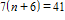 <strong>TIMSS: n is a number. When n is multiplied by 7 and then 6 is added, the result is 41. Which of these equations represents this relation?</strong> A) B) C) D)