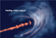 <strong>  In the Herbig-Haro object shown above, the Herbig-Haro is the ___________.</strong> A) red jet B) white/blue colored interstellar medium the red jet runs into C) dusty disk containing a newborn star and the red jet D) All of these choices are correct. <div style=padding-top: 35px> 