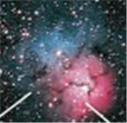 <strong>  In the above image, the blue color is from a/an ____________ nebula whereas the pink color is from a/an ___________ nebula.</strong> A) dark, reflection B) reflection, emission C) emission, dark D) emission, reflection <div style=padding-top: 35px> 