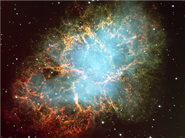 <strong>The image shows the Crab Nebula. The Crab Nebula is  </strong> A) a planetary nebula. B) a name for the cloud of gas and dust which later became our solar system. C) an ejected cloud of gas from a supernova. D) in the constellation Orion, containing many bright young blue stars. <div style=padding-top: 35px> 