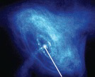 <strong> The white line is pointing to which object in the X-ray image above?</strong> A) pulsar B) neutron star C) white dwarf D) black hole