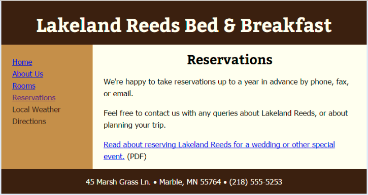<strong>  Referring to the figure above, a linked text entry is ____.</strong> A) About Us B) Rooms C) Reservations D) All of the above. <div style=padding-top: 35px> 