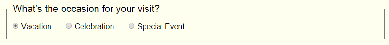 <strong>  Referring to the figure above, Vacation is chosen by default by using the ____ attribute</strong> A) chosen B) checked C) marked D) button <div style=padding-top: 35px> 