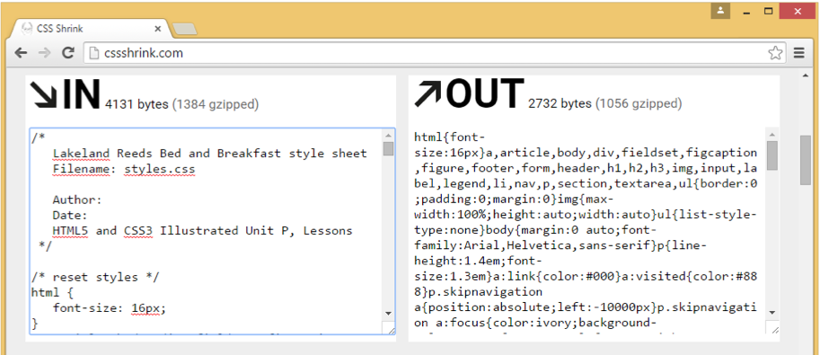 <strong>  Referring to the figure above, the code on the right side has been ____.</strong> A) minified B) optimized C) validated D) customized <div style=padding-top: 35px> 